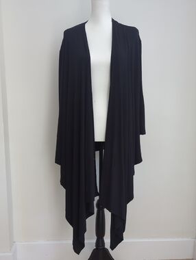Black Open-Front Draped Cardigan With Super Long Front Wings & Short Sleeves